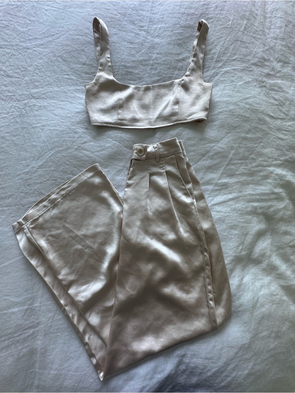 Princess Polly Satin Cream Two Piece Set
